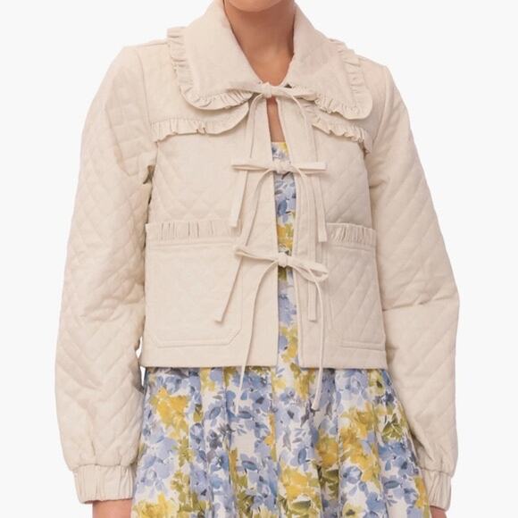 New Avec Les Filles Quilted Ruffle Tie Jacket - Picture 1 of 3